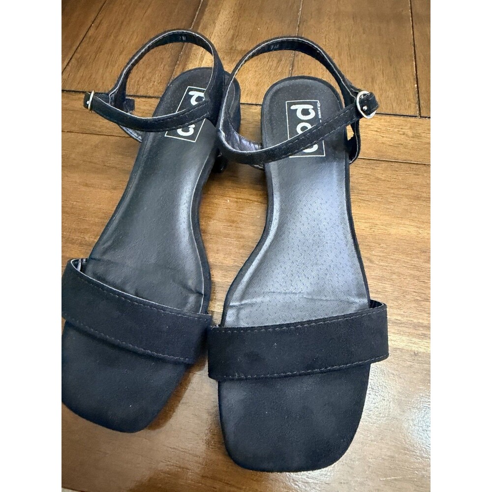 POP Women's Eclipse Heeled Sandals Black Suede Size 7 M
